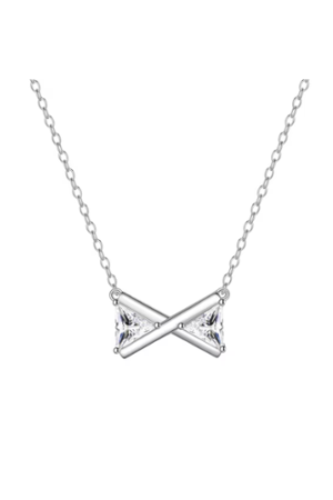 Fasjewly 925 Sterling Silver Cute Bow Necklace,Delicate Trendy Cubic Zirconia Pendant Necklace for Women