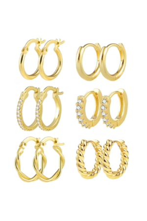 Gold Plated Earrings for Women, 6 Pairs 14k Gold Hoop Earrings, Hypoallergenic Chunky Jewelry Set Gifts