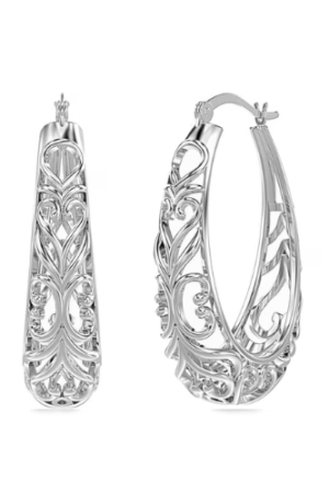 LeCalla 925 Sterling Silver Hoop Earring Click-Top Filigree Hoop Earrings for Women 32MM