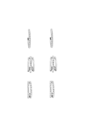 Believe by Brilliance-Women's Silver Plated Cubic Zirconia Earring Set, 3 Pairs