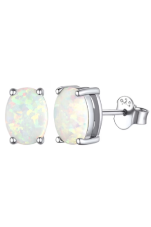 ChicSilver Stud Earrings for Women 925 Sterling Silver Created White Opal Zircon Oval Studs Jewelry Gift Hypoallergenic Earrings for Sensitive Ears