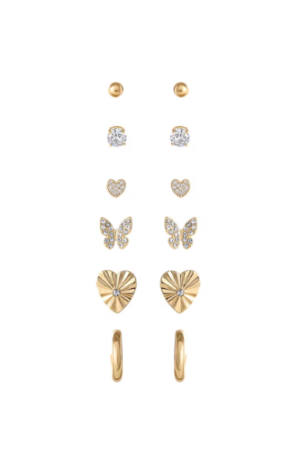 Believe by Brilliance Women's 14kt Gold Flash Plated Cubic Zirconia Earring Set of 6 Pairs