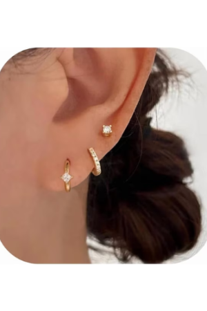 Bavsenic Small Gold Hoop Earrings for Women, 14k Gold Plated Dainty Hypoallergenic Multiple Stud Earrings Set, Trendy Cartilage Earring Gold Jewelry Gift