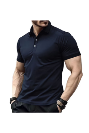 COSFO Mens Casual Shirts Short Sleeve Blue Collared Pullover Loose Button Tee Shirts Mens